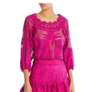 FARM Rio Alucina Luz Guipure Pink Lace Top Medium